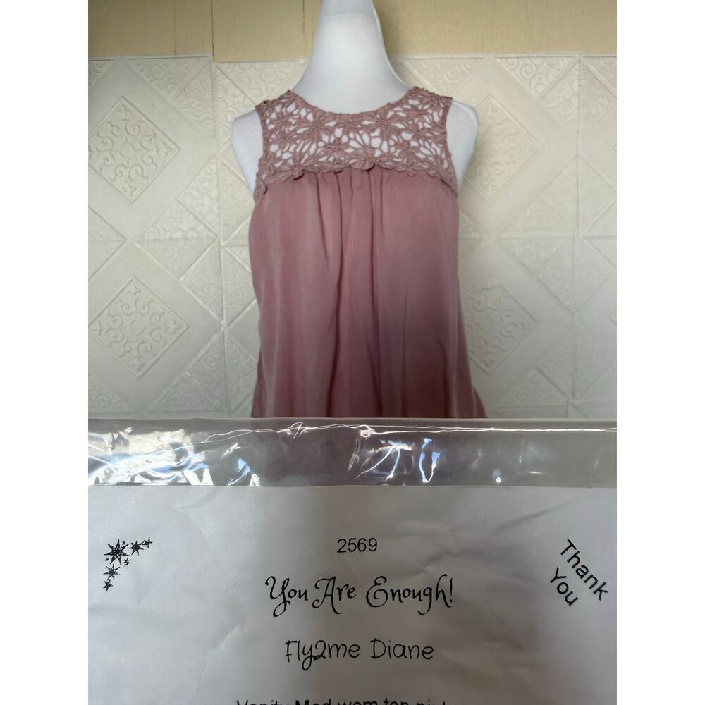 SKU2569 Vanity Women's Size Medium Rose Pink Crochet-Trim Blouse - Picture 7 of 9